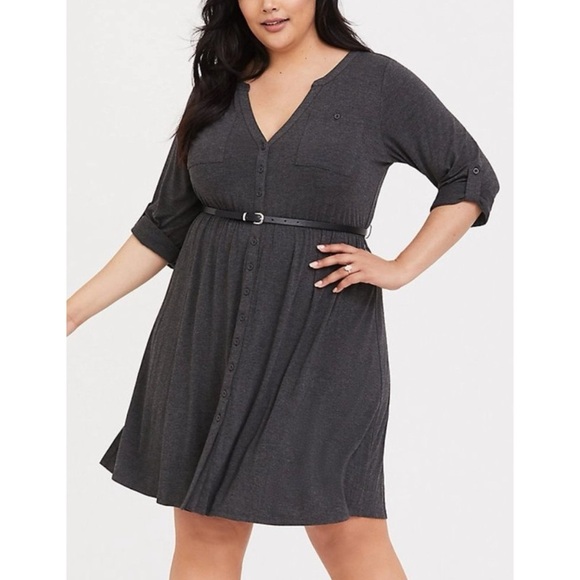 Torrid Long Sleeve Dress Grey - Picture 1 of 9